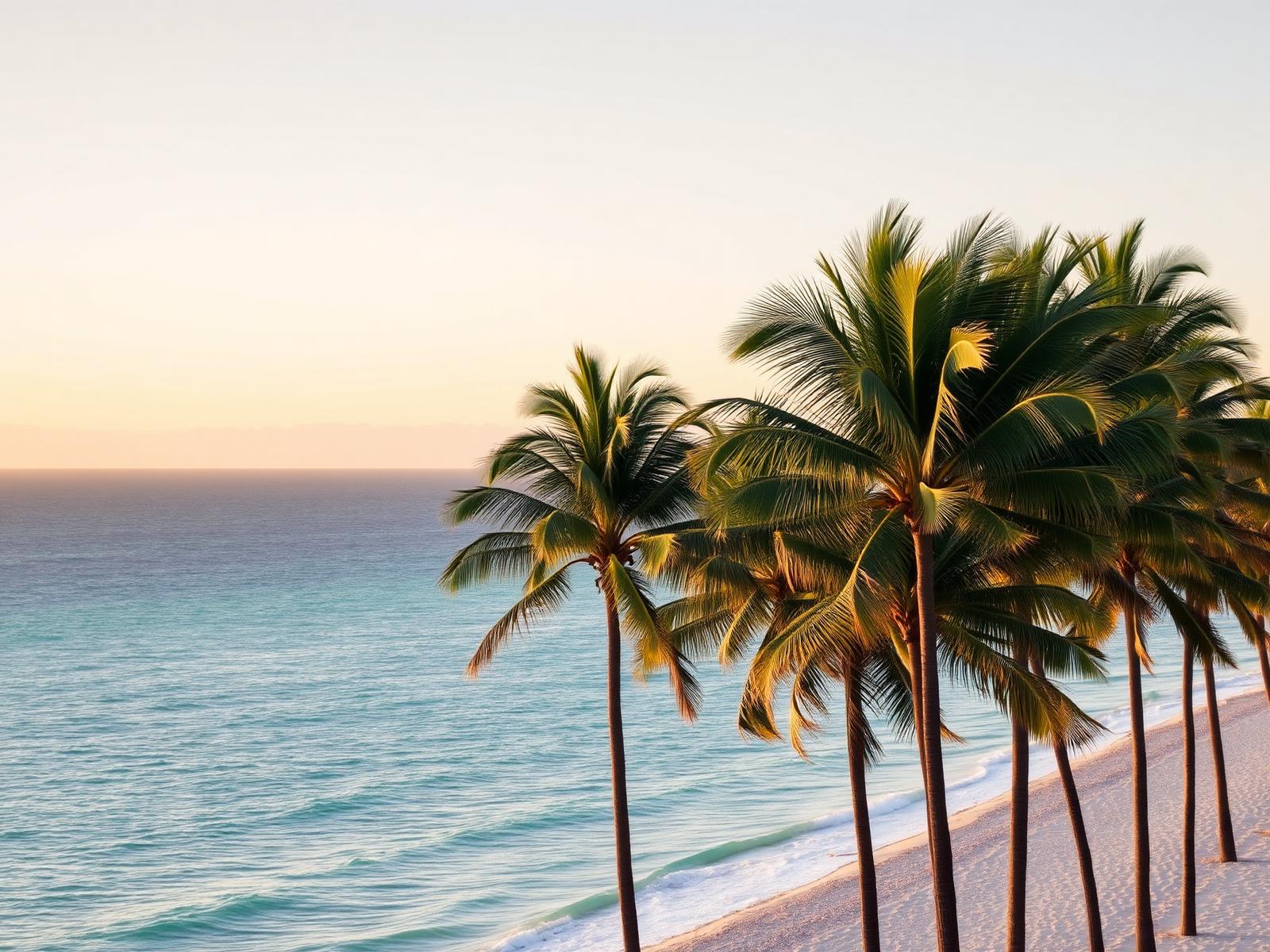 Palm trees along the Palm Beach Florida coastline at golden hour